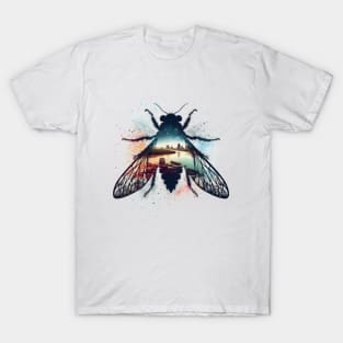 Double Exposure Cicada Emergence Broods Magicicada Landscape T-Shirt